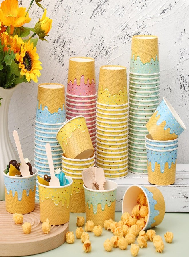 Ninehaoou 100 Pack Paper Ice Cream Cups with Spoons Paper Dessert Cups Colorful Sundae Bowls Disposable Ice Cream Containers for Hot Soup Summer Graduation Bar Party Supplies (6 oz) - Image 5